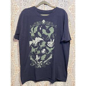 Mens Harry Potter Navy Blue Mythical Creatures Graphic T-Shirt XL Cotton Short S